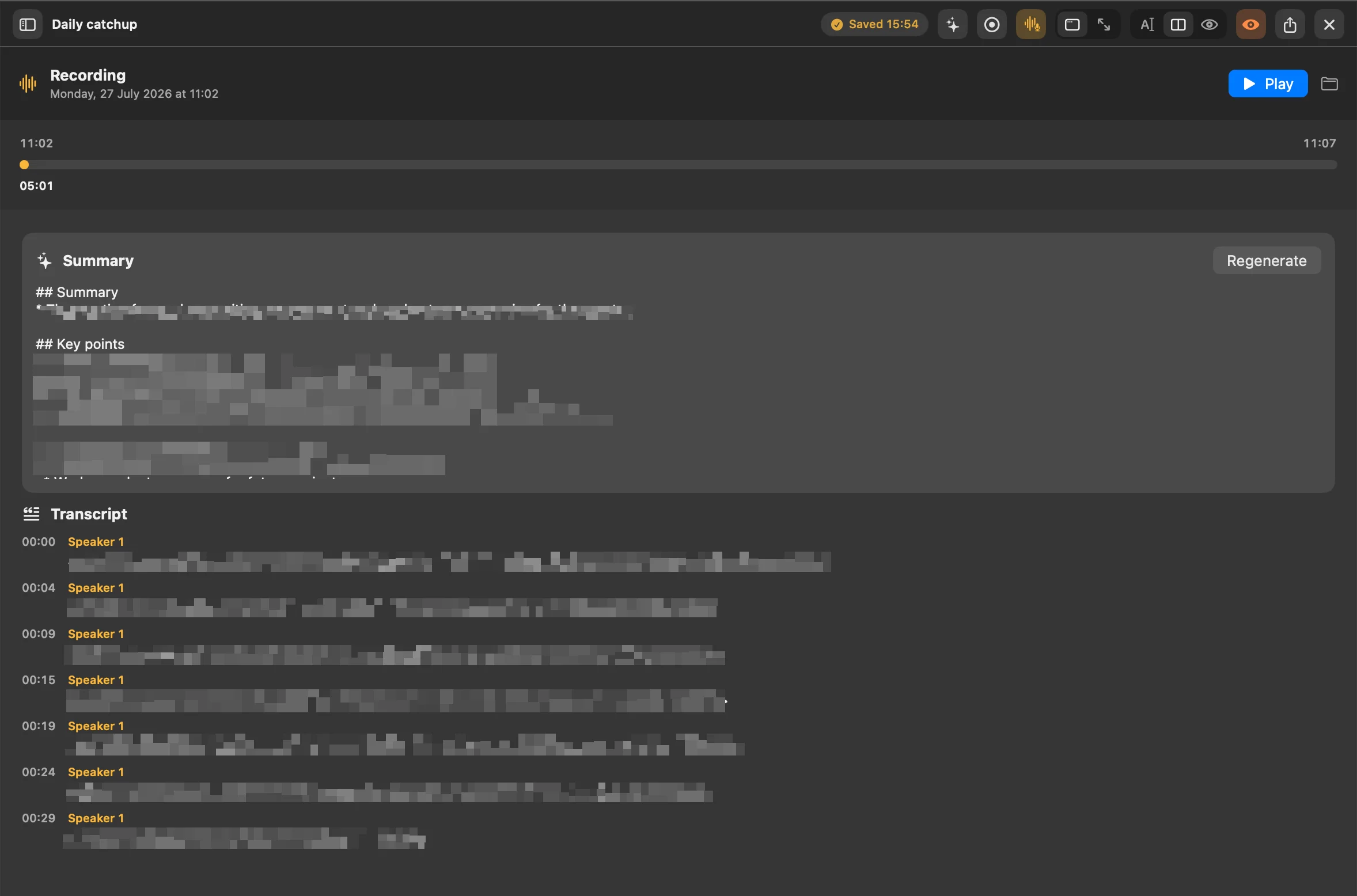 HoverBoard recording with a local summary and timestamped transcript