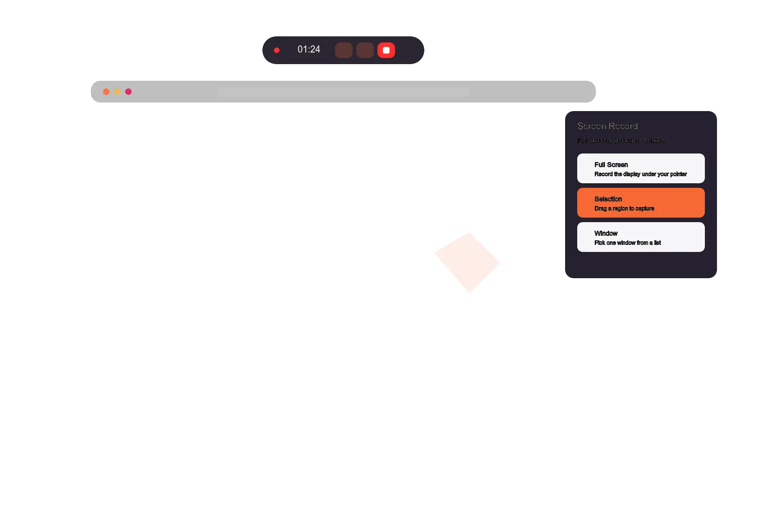 HoverBoard Screen Record mode chooser and record pill