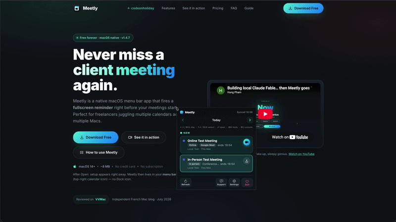 Meetly Quick Panel summoned over another app